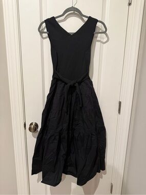 Jason Wu Black V-Neck Tiered Midi Dress with Waist Tie